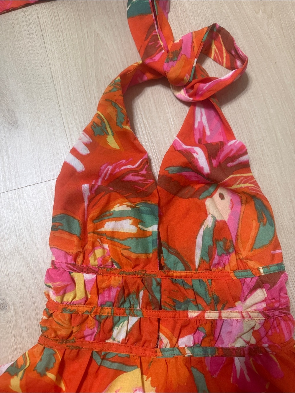 Women Orange Floral Halter Dress - Picture 5 of 5
